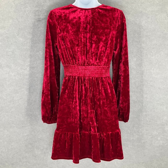 City Vibe Red Velvet Dress Sz S Babydoll Festival‎ Whimsigoth Vamp Holiday - Picture 2 of 14